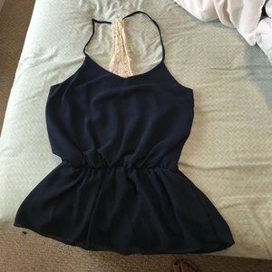 Sheer navy blue tank